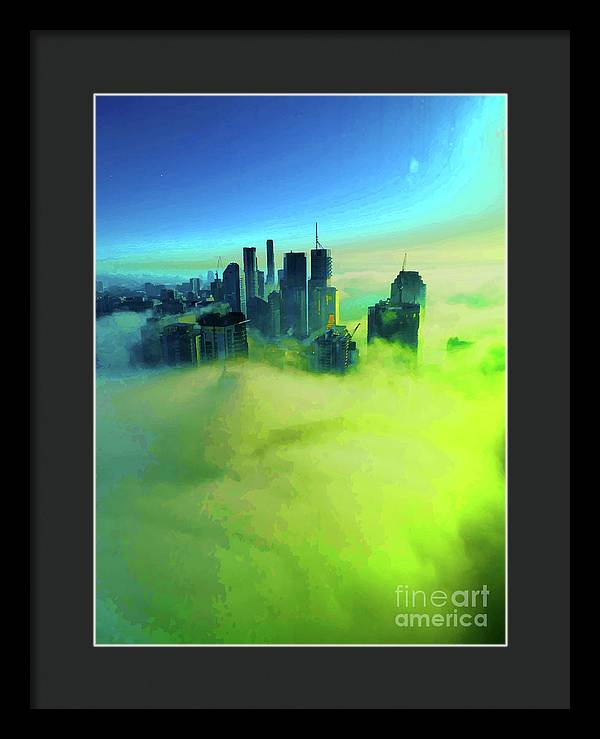 Brisbane city view fog 4 - Framed Print