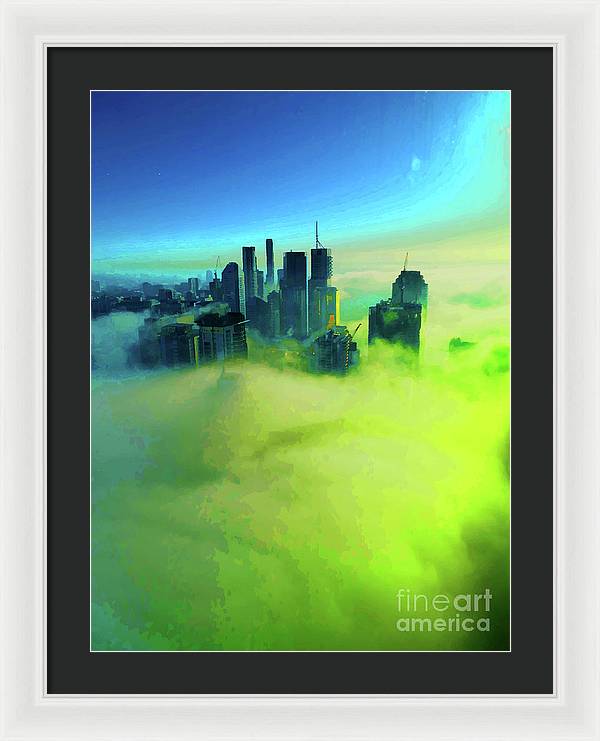 Brisbane city view fog 4 - Framed Print