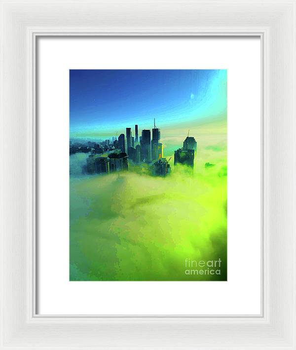 Brisbane city view fog 4 - Framed Print