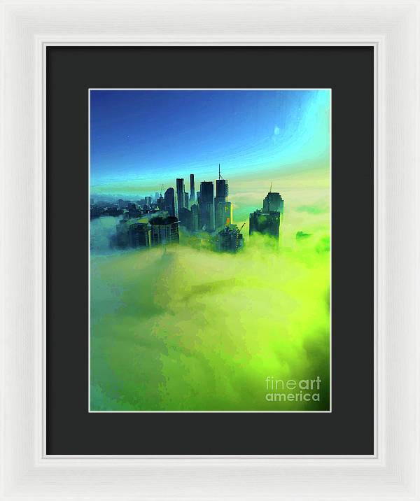 Brisbane city view fog 4 - Framed Print