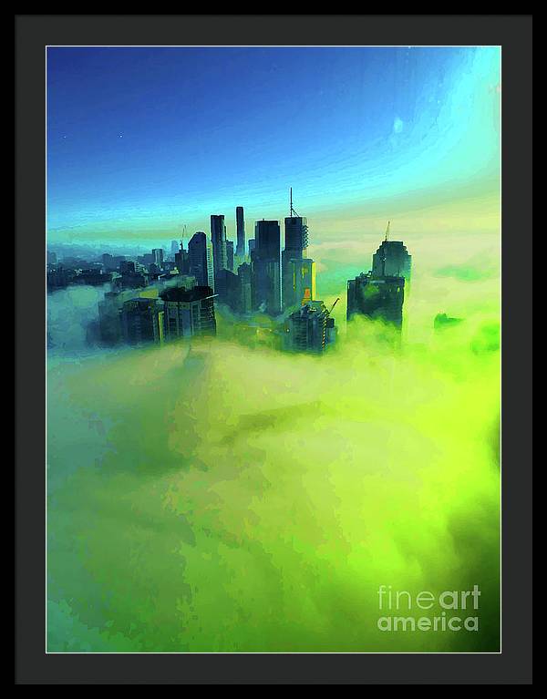 Brisbane city view fog 4 - Framed Print