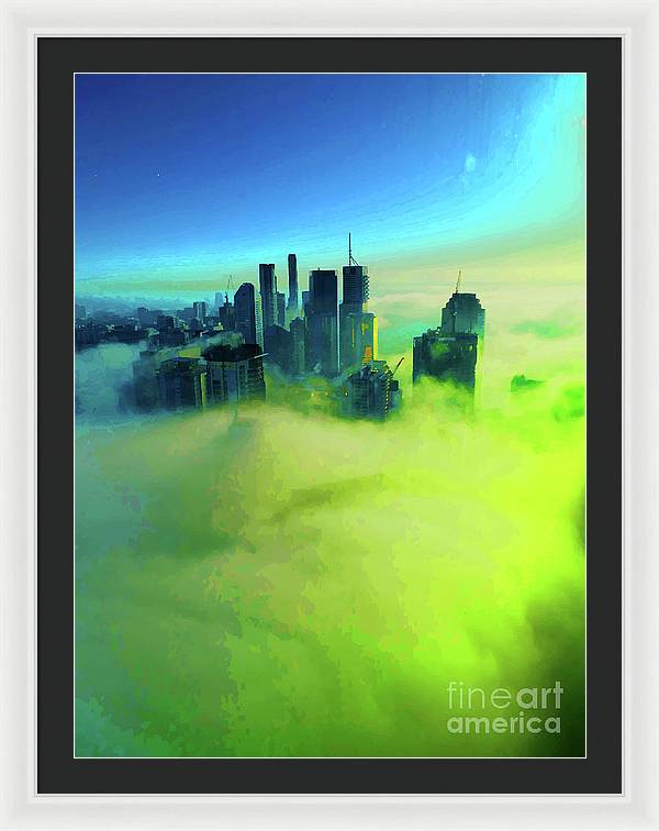 Brisbane city view fog 4 - Framed Print