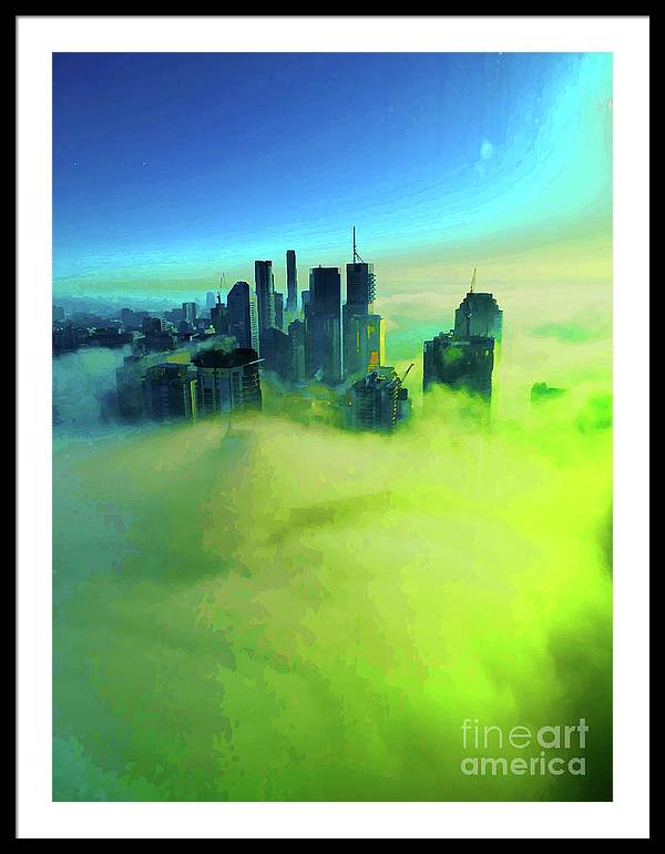 Brisbane city view fog 4 - Framed Print