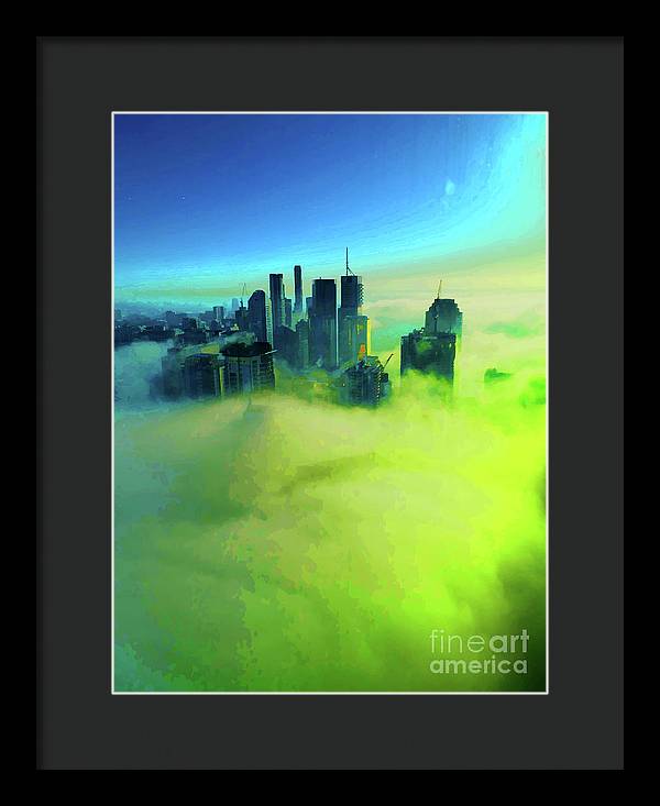 Brisbane city view fog 4 - Framed Print