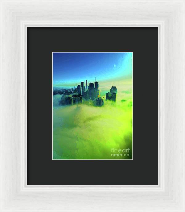 Brisbane city view fog 4 - Framed Print