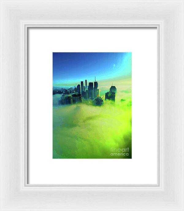 Brisbane city view fog 4 - Framed Print