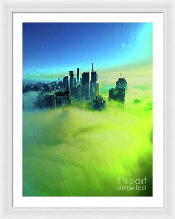 Brisbane city view fog 4 - Framed Print