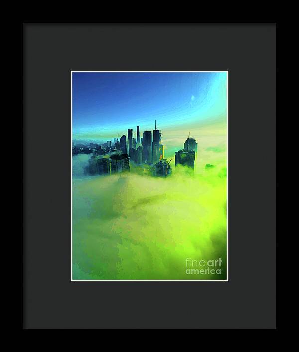 Brisbane city view fog 4 - Framed Print