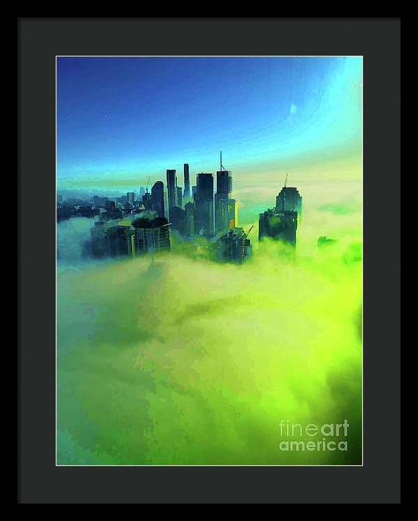 Brisbane city view fog 4 - Framed Print