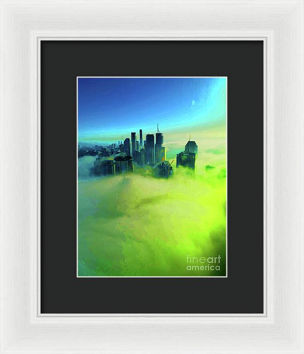 Brisbane city view fog 4 - Framed Print