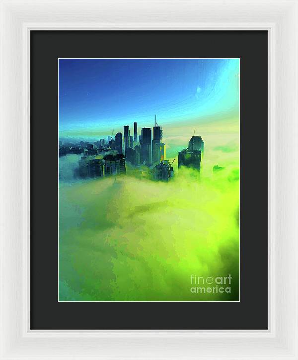 Brisbane city view fog 4 - Framed Print