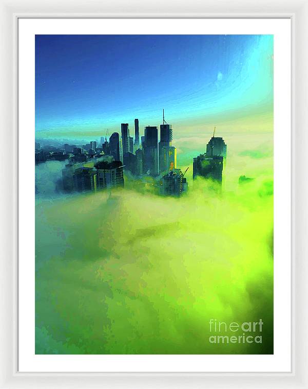 Brisbane city view fog 4 - Framed Print