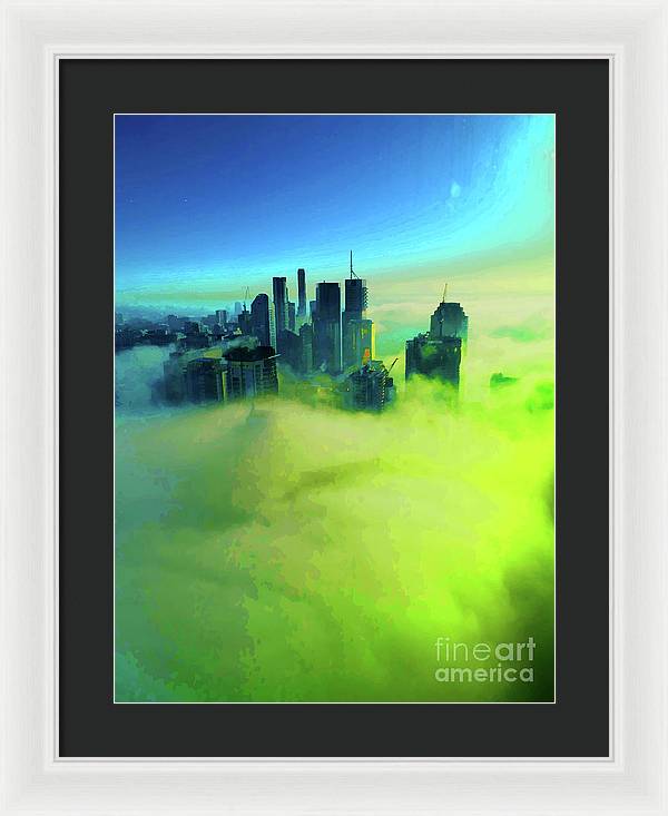 Brisbane city view fog 4 - Framed Print