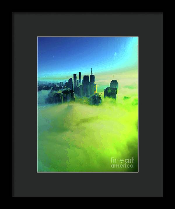 Brisbane city view fog 4 - Framed Print