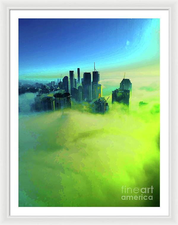 Brisbane city view fog 4 - Framed Print