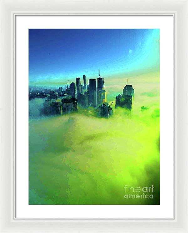 Brisbane city view fog 4 - Framed Print