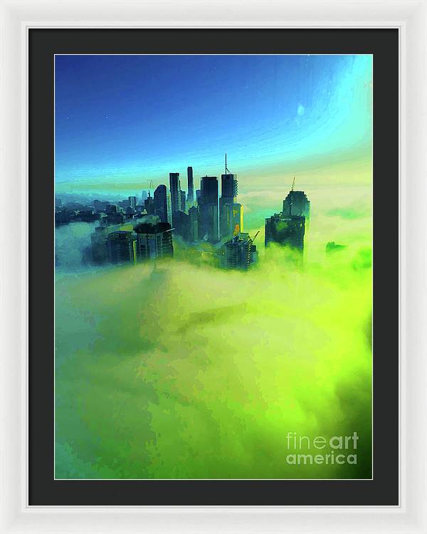 Brisbane city view fog 4 - Framed Print