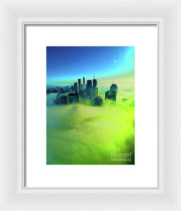 Brisbane city view fog 4 - Framed Print