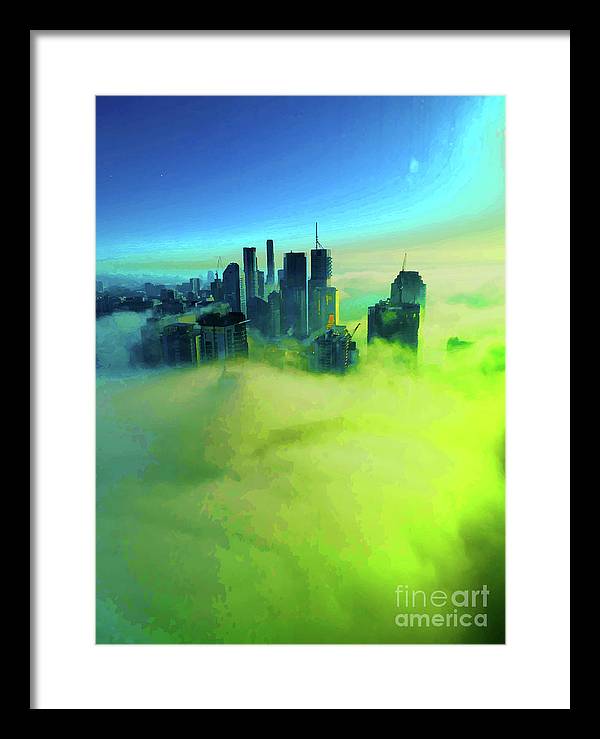 Brisbane city view fog 4 - Framed Print