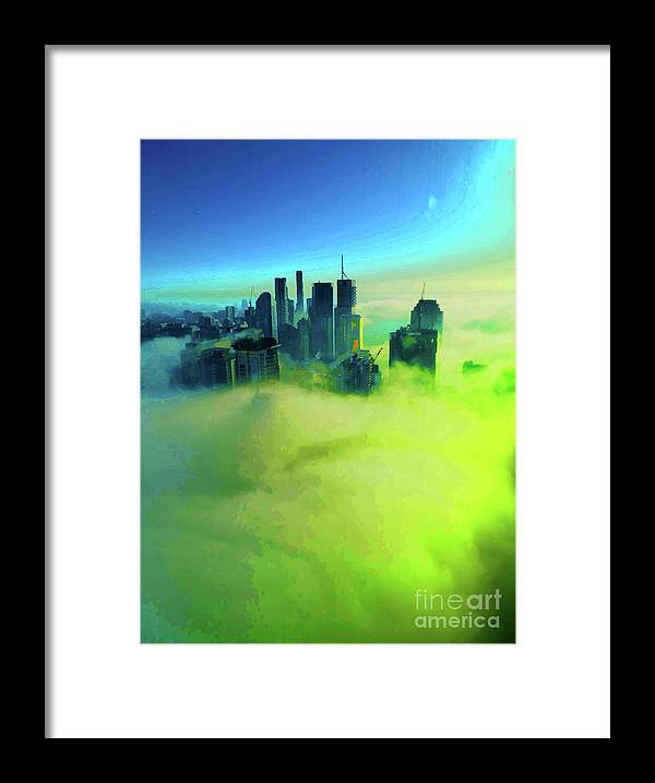 Brisbane city view fog 4 - Framed Print