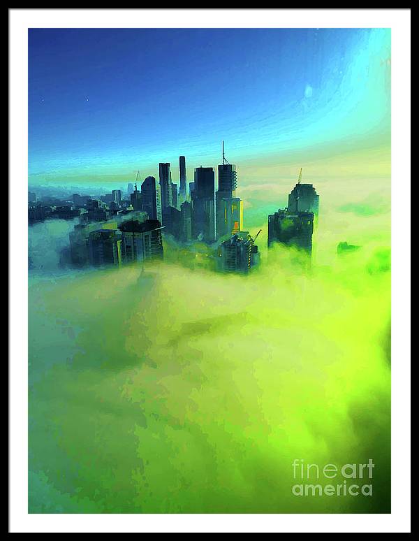 Brisbane city view fog 4 - Framed Print