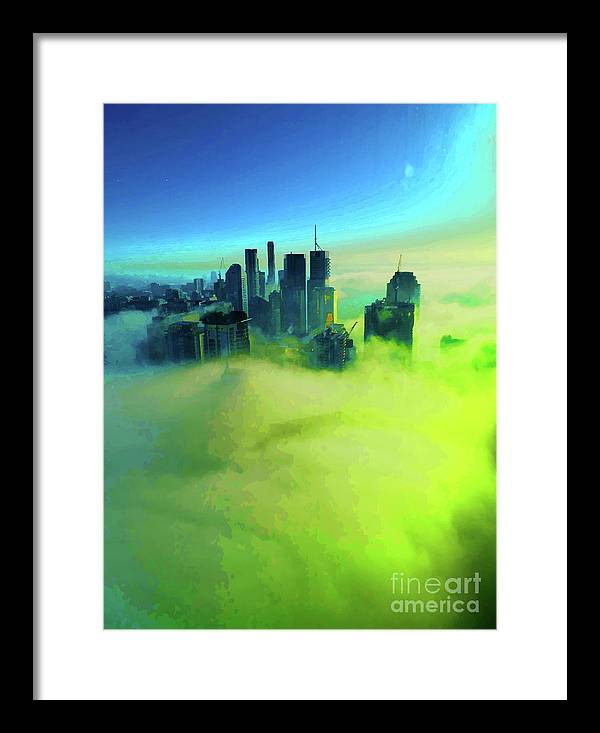 Brisbane city view fog 4 - Framed Print