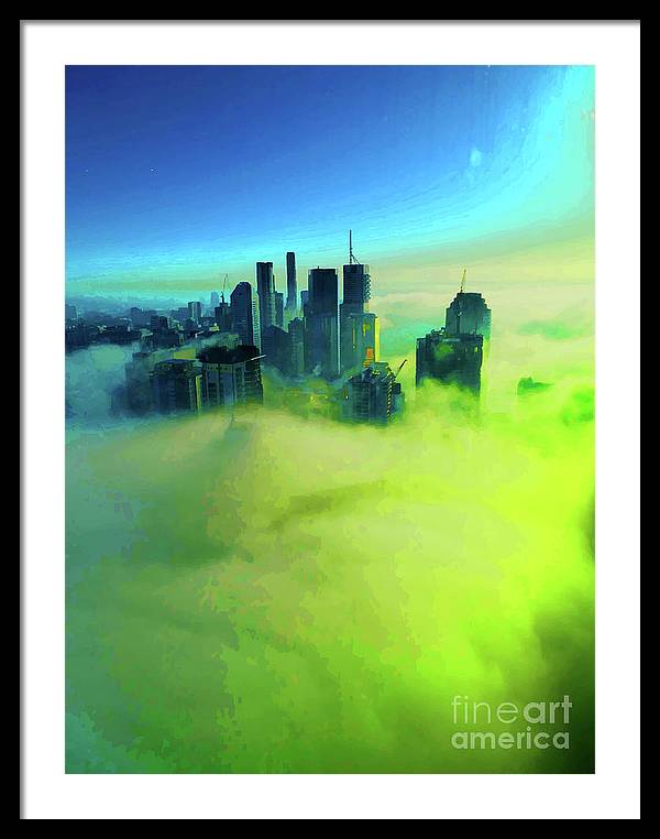 Brisbane city view fog 4 - Framed Print