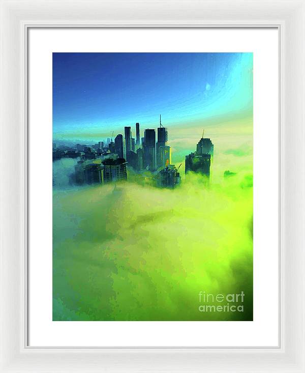 Brisbane city view fog 4 - Framed Print