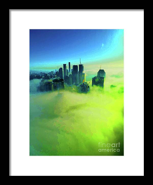 Brisbane city view fog 4 - Framed Print