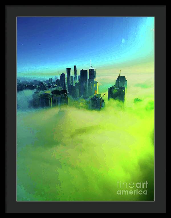 Brisbane city view fog 4 - Framed Print