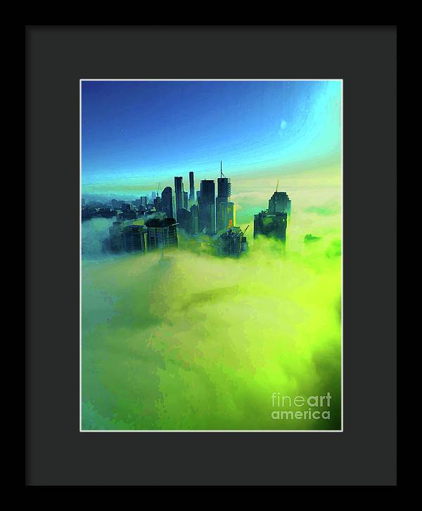 Brisbane city view fog 4 - Framed Print