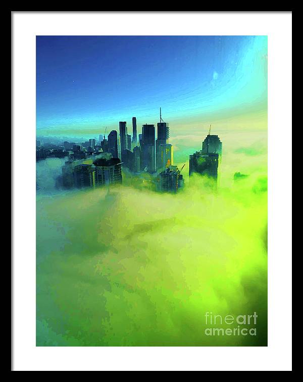 Brisbane city view fog 4 - Framed Print