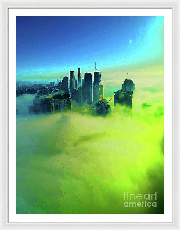 Brisbane city view fog 4 - Framed Print